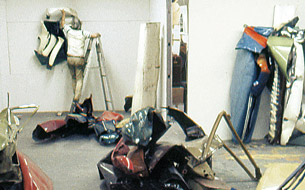 Chamberlain working on Four Polished Nails (1979) in studio, 67 Vestry Street, New York, February, 12, 1979